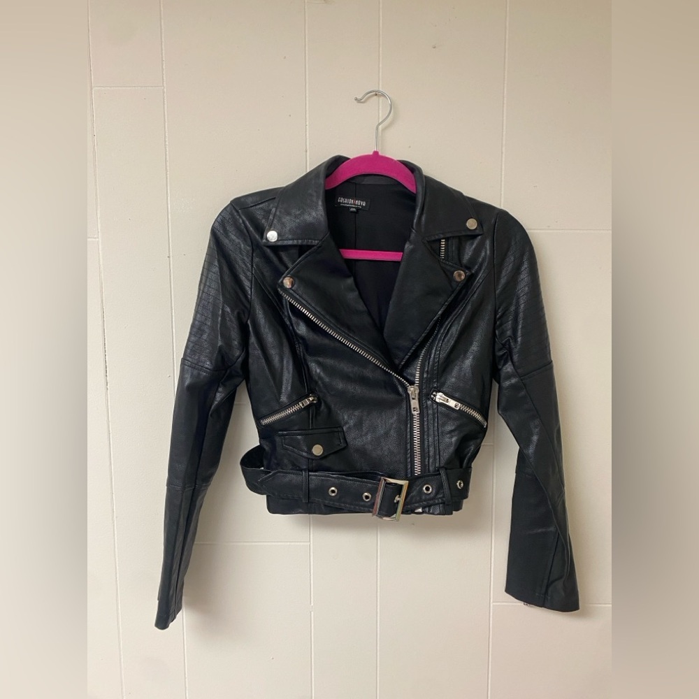 Fashion Nova Black Leather Moto Jacket - Picture 2 of 5